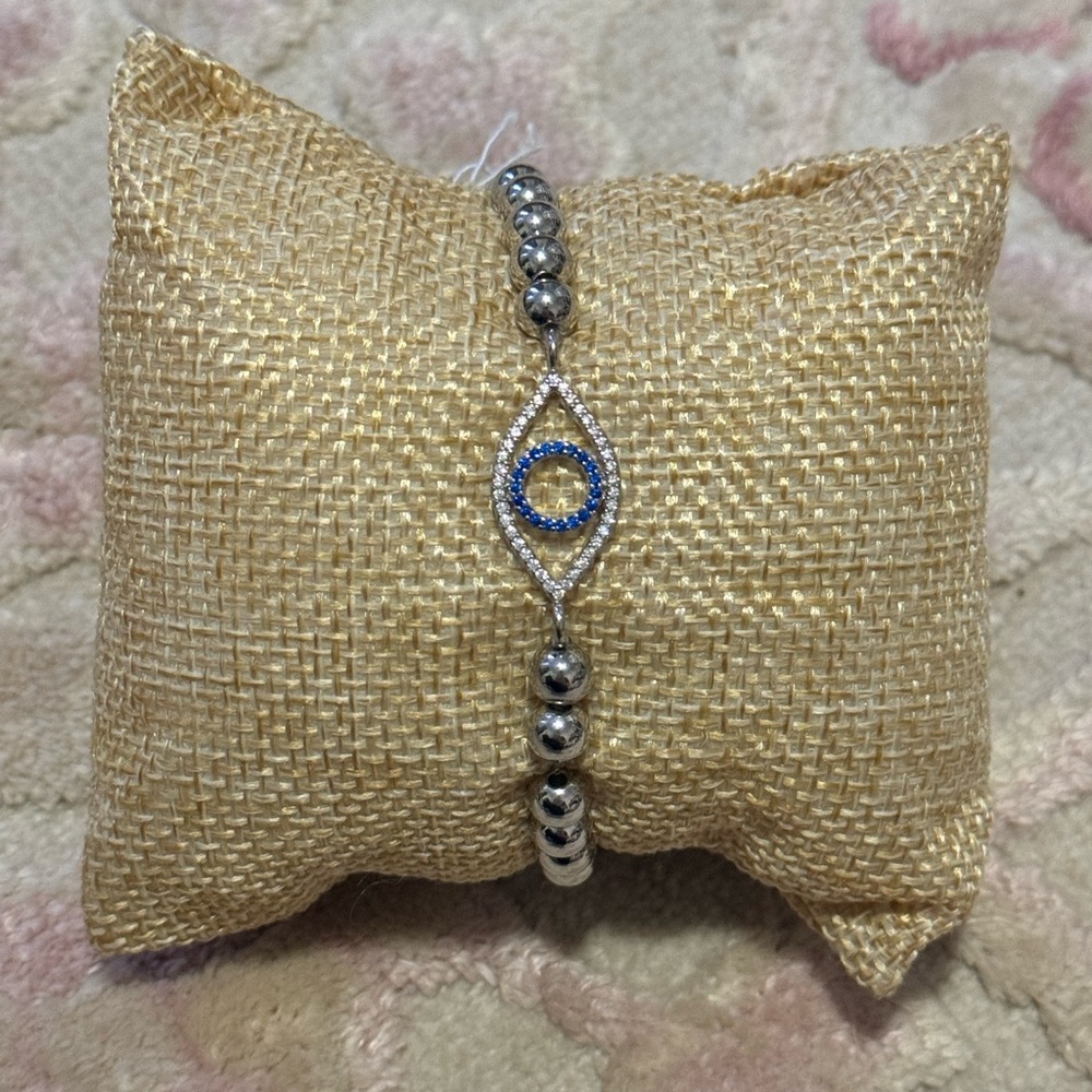 Evil eye stainless steel pave bracelet